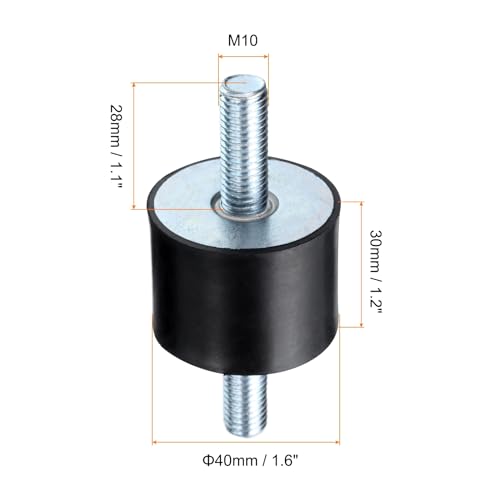 uxcell 4pcs M10x28mm Rubber Isolator Mounts with Studs 40x30mm Male Vibration Shock Absorber Zinc Plated Cylindrical Thread Mounts Anti Vibration Isolators with 8pcs M10 Lock Nuts - size: VV-D40*H30, M10*28