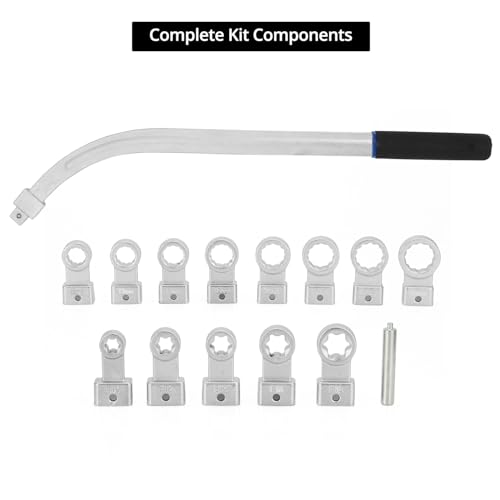 QWORK 15PCS Universal Auxiliary Belt Tensioner Pulley Removal Tool Kit, Engine Timing Belt Tension Wrench Set with Multi-Size Adapters & Carrying Case