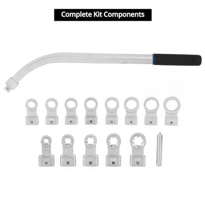 QWORK 15PCS Universal Auxiliary Belt Tensioner Pulley Removal Tool Kit, Engine Timing Belt Tension Wrench Set with Multi-Size Adapters & Carrying Case