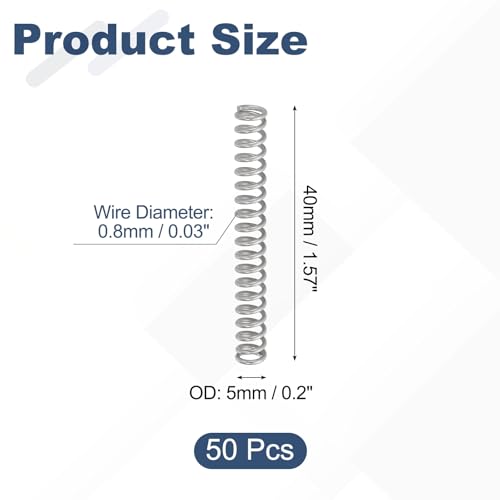 uxcell 50Pcs 304 Stainless Steel Compression Springs,0.8mmWD, 5mm ODx40mm L - size: 5mmx40mm