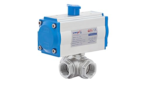 UNOX 2-1/2" Double Acting Pneumatic Actuated T Port 3 Way Ball Valve, SS304 Stainless Steel, Threaded NPT, Industrial Use - color: No Limit Switch Box, size: 2 1/2"