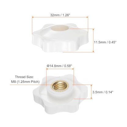 HARFINGTON 10pcs Star Knobs M8 Female Thread 32mm Head Plastic Through Hole Brass Screw-in Clamping Handles Threaded Hand Knobs, White - color: White, size: M8 x 32mm