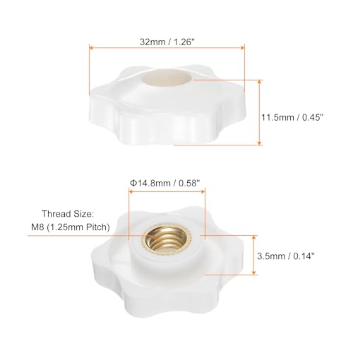 HARFINGTON 10pcs Star Knobs M8 Female Thread 32mm Head Plastic Through Hole Brass Screw-in Clamping Handles Threaded Hand Knobs, White - color: White, size: M8 x 32mm
