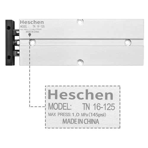 Heschen Pneumatic Air Cylinder, TN16-125(TDA16-125), Bore 16mm, Stroke 125mm, Double-Rod Double-Acting Aluminum Pneumatic Air Cylinder, with Magnet, Silver