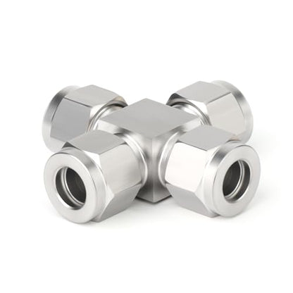 TAISHER 1PCS 304 Stainless Steel 4 Way Compression Tube Pipe Fitting Connector, 1/4" x 1/4" x 1/4" x 1/4" Tube OD Adapter