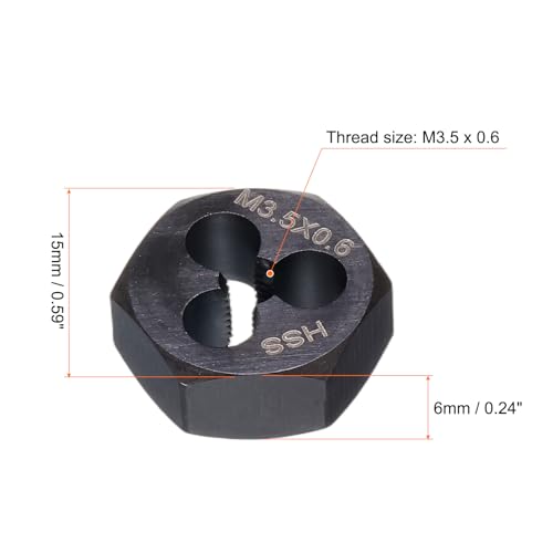 HARFINGTON Hex Threading Die M3.5 x 0.6 Metric Thread Right Hand High Speed Steel Rethreading Fixed Die Screw Cutting Tapping Repair Tool - size: M3.5 x 0.6
