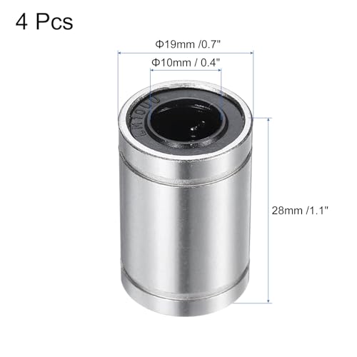 uxcell 4Pcs LM10UU Linear Bearing 10mm Bore 19mm OD 29mm Length Linear Ball Bearings Nickel Plated Surface Double Side Rubber Sealed Bearing Steel for CNC Machine 3D Printer - size: LM10UU