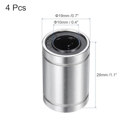 uxcell 4Pcs LM10UU Linear Bearing 10mm Bore 19mm OD 29mm Length Linear Ball Bearings Nickel Plated Surface Double Side Rubber Sealed Bearing Steel for CNC Machine 3D Printer - size: LM10UU