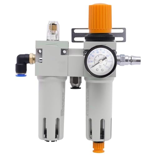 Generic 1/2"" NPT Tire Changer Oil Water Separator, Inline Pressure Regulator with Pressure Gauge, Oil Water Regulator for Tire Changer, Max. 145psi, with Connectors & Mounting Accessories
