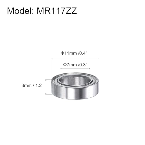 uxcell MR117ZZ Deep-Groove Ball Bearings for Rollers, 7mm x 11mm x 3mm Seal Bearings with Fiber Gloves, Double Metal Sealed Bearing Steel Skateboard Bearings 10Pcs - size: MR117ZZ