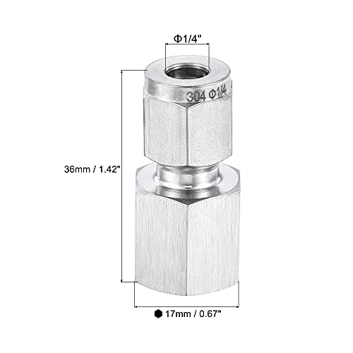 uxcell Compression Tube Fitting 1/4NPT Female Thread x 1/4" Tube OD Straight Coupling Adapter 304 Stainless Steel - size: 0.25 Inch