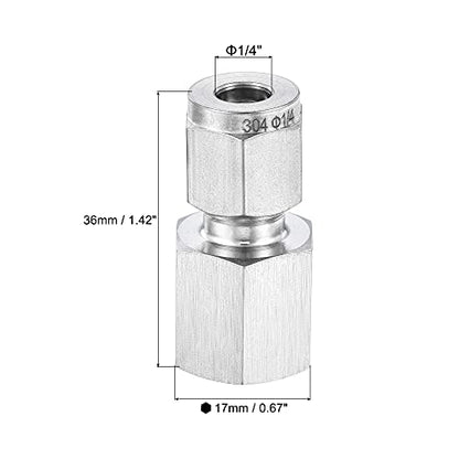 uxcell Compression Tube Fitting 1/4NPT Female Thread x 1/4" Tube OD Straight Coupling Adapter 304 Stainless Steel - size: 0.25 Inch