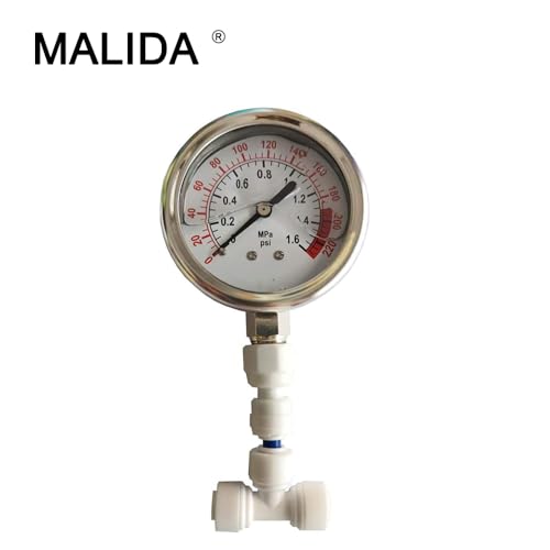 Malida Stainless Water Pressure Test Gauge, Water Pressure Detector for Aquarium Meter 0-1.6MPa 0-220psi Reverse Osmosis System Pump with 1/4. - size: 1 Pack