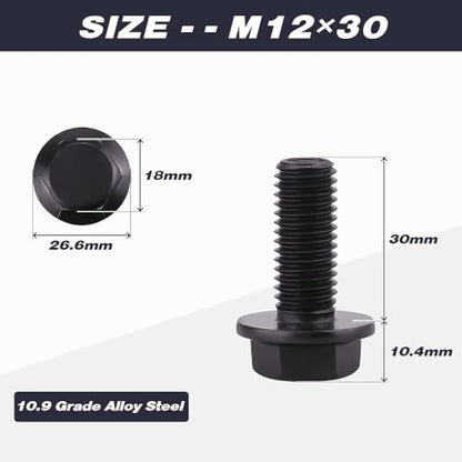 M12-1.75 x 30mm (8 pcs) Flanged Hex Bolt Screws Black Oxide Finish, 10.9 Grade Alloy Steel, Large Flange Washer Head Bolt, DIN6921/GB5789, Full Thread - size: M12-1.75 x 30mm