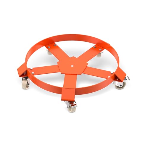 55 Gallon Drum Dolly, Heavy Duty 1250Lbs Load Capacity, Barrel Dolly Cart, Steel Frame with 5 Swivel Casters for Warehouse Drum Handling, 2pcs - size: 5 wheels
