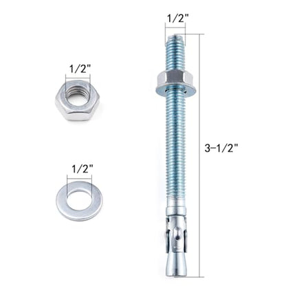 10 Pcs 1/2" x3-1/2 Wedge Anchors,Heavy-Duty Mounting Bolts for Concrete - size: 1/2"x3-1/2"