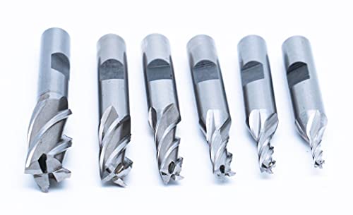 Single End 4 Flute Center Cutting End Mill 6PCS Set 1/8",3/16",1/4",5/16",3/8",1/2" with 3/8" Shank with Plastic Stand