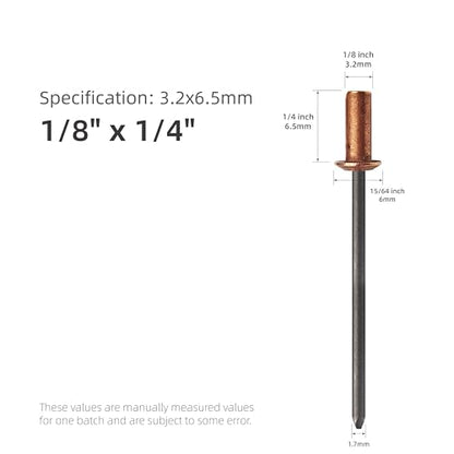 50Pcs Closed End Blind Rivets, 1/8" x1/4" (3.2x6.5mm) - color: Copper Steel, size: 1/8"x1/4"(3.2x6.5mm)