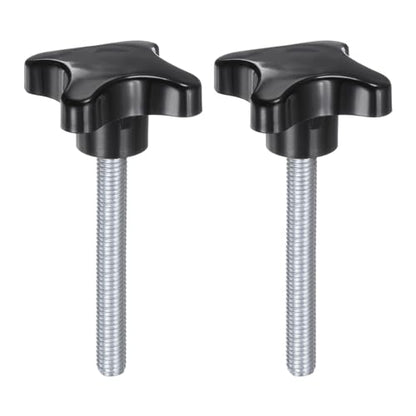 HARFINGTON 2pcs Star Knobs M10 x 70mm Male Thread Plastic 4-Star Stud Knob Hand Tightening Clamping Screw Replacement Threaded Handle, Black - size: M10 x 70mm