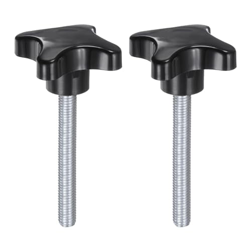 HARFINGTON 2pcs Star Knobs M10 x 70mm Male Thread Plastic 4-Star Stud Knob Hand Tightening Clamping Screw Replacement Threaded Handle, Black - size: M10 x 70mm