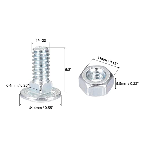 uxcell 1/4-20 x 5/8" Square Neck Carriage Bolts with Nuts & Washers, Carbon Steel Coach Bolt Screws 10 Set - size: 1/4-20 x 5/8"