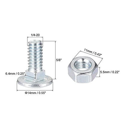 uxcell 1/4-20 x 5/8" Square Neck Carriage Bolts with Nuts & Washers, Carbon Steel Coach Bolt Screws 10 Set - size: 1/4-20 x 5/8"