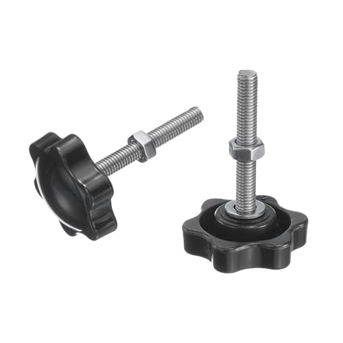 uxcell 8pcs Star Clamping Knobs with Nuts Washers, M5 x 35mm Metric 304 Stainless Steel Male Thread 32mm 6-Star Plastic Head, Threaded Stud Hand Knobs Handles Thumb Screws, Black - size: M5 x 35mm