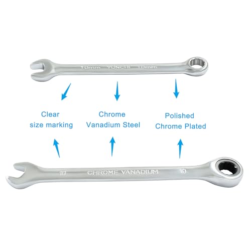 10mm Ratcheting Wrench 2 Pcs 72-Tooth 12-Point Chrome Plated - size: 0.39 Inch