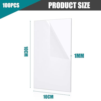 Pangda 100 Pcs 3.94x3.94'' Clear Acrylic Sheets Square Board, 0.04'' Thick - size: 0.04'' Thick