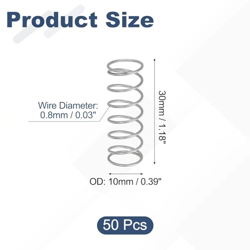 uxcell 50Pcs 304 Stainless Steel Compression Springs,0.8mmWD,10mm ODx30mm L - size: 10mmx30mm
