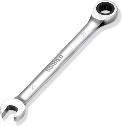 SORAKO 21mm Ratcheting Combination Wrench, Chrome Vanadium Steel Gear Wrench, Industrial Grade Cr-V Steel Gear Spanner, Household Garage Tools(Metric) - style: 1-21mm Metric