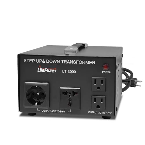 LiteFuze LT Series 3000 Watt Voltage Converter Transformer Step Up/Down - 110v to 220v / 220v to 110v Power Converter - Fully Grounded Cord - Universal Socket, CE Certified - style: 3000 Watt W/ Circuit Breaker