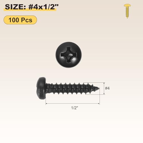 METALLIXITY Phillips Pan Head Self Tapping Screw #4x1/2 100Pcs - color: Black, size: #4x1/2"