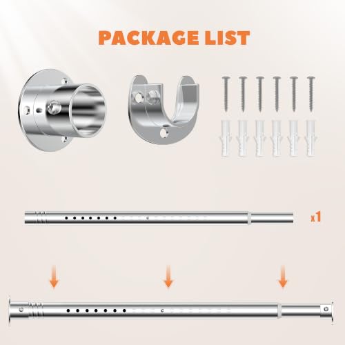 Metal Closet Rod 1.3" Heavy Duty Adjustable Hanging Rod 17-27 Inch - color: Silver, size: 17-27 IN