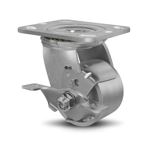 SY America 3" X 2" Cast Iron Caster Wheels,Heavy Duty Industrial Casters, Load Capacity 700 lbs,Perfect Toolbox Caster Wheels-1 Brake - color: 1 Brake, size: 3" Wheel