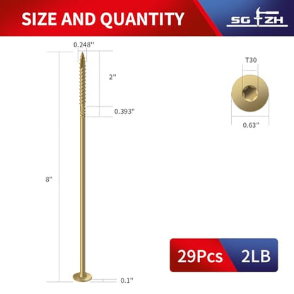 #14 x 8 Inch Outdoor Structural Wood Deck Screws (29Pcs/2lb), Carbon Steel, Tan, Flat Head, Rust Resistant Epoxy Coated, T30 Star Bit - color: Tan, size: #14 x 8"