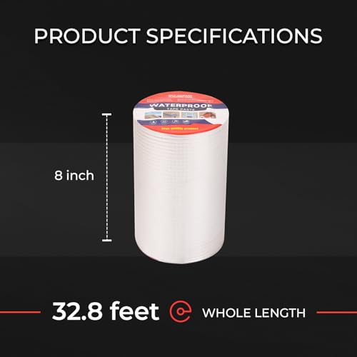 Butyl Waterproof Tape 8" W X 32.8' L Aluminum Foil Tape with Butyl Rubber Adhesive, Aluminum Butyl Rubber Tape for Window Caulking, Boat Sealing, Roof Patching, Silver - size: 8" W X 32.8' L