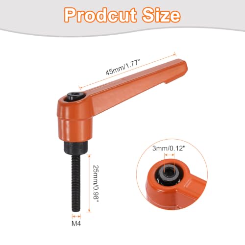 uxcell Clamping Lever Handles for Lathe, M4x25mm Male Thread Orange - size: M4x25mm