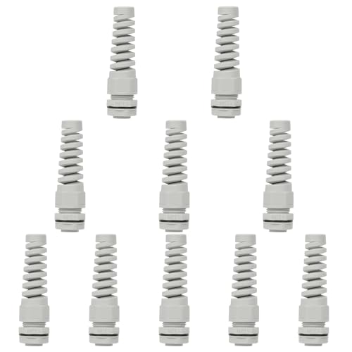 LeMotech 10Pcs NPT 3/8" IP68 Waterproof Cable Gland Flex Spiral Strain Relief Grey Nylon Joint with Gaskets for 5-10mm Wire Thread - color: Grey, size: NPT 3/8" (10-Pack)