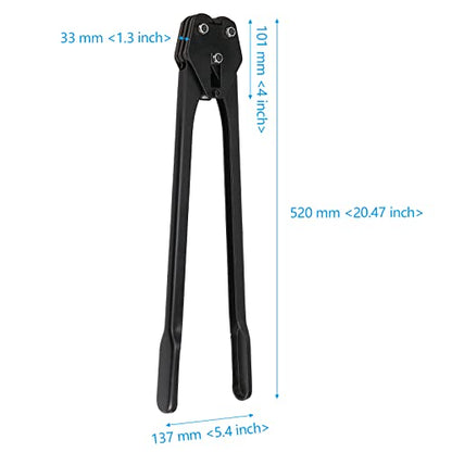 2 PCS 20'' Black Strapping Sealer for 1/2'' - 3/4'' Width Polypropylene and Polyester Strap, Heavy Duty Manual Banding Sealer Tools with Long Handle for Both Poly & Polyester Strap