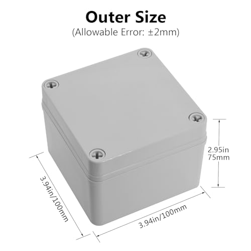 LeMotech IP67 Waterproof Junction Box ABS Plastic Project Box Dustproof Electrical Box Outdoor Enclosure for Electronics DIY Case Gray 3.9X 3.9X 3 inch (100x 100x 75 mm) - size: 3.9" x 3.9" x 3" (1pc)