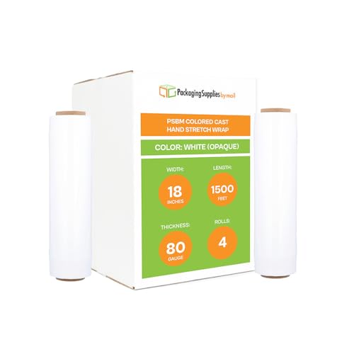 PSBM Dark White Plastic Hand Stretch Film/Wrap 18" x 1500' 80 GA 4 Rolls - color: White, size: 18 Inch (HD)