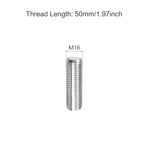 TOP-VIGOR 5Pcs M16-2.0 x 50mm Length Fully Threaded Rod, 304 Stainless Steel Right Hand Threaded Rods, Fully Studding Rod Bar for Anchor Bolts, Clamps, Hangers and U-Bolts - size: M16x50mm, 5pc
