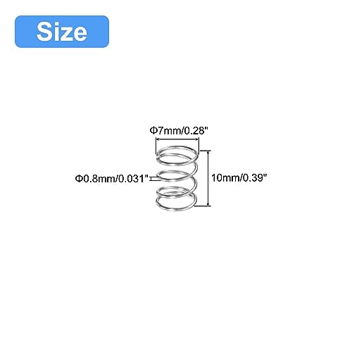 uxcell Compression Spring, 5Pcs 304 Stainless Steel, 7mm OD, 0.8mm Wire Size, 10mm Free Length, Silver Tone - size: 0.8mmx7mmx10mm