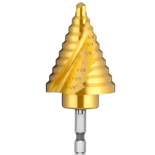 Spiral Flute 1/4" to 1-3/8" Step Drill Bit for Metal Unibit - size: Spiral 1/4" to 1-3/8"