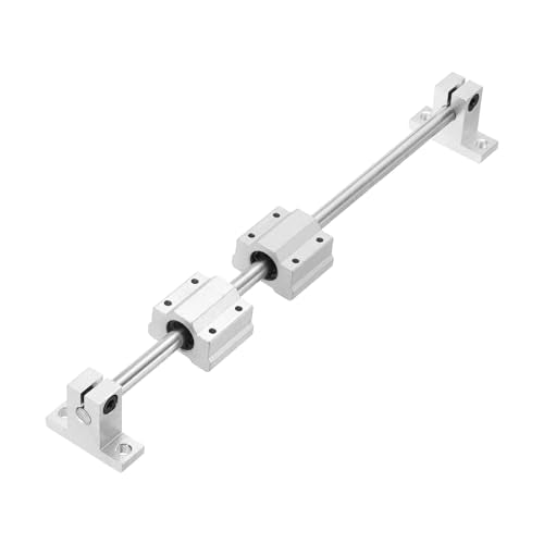 UXCELL 2 Pcs 8mm x 350mm Linear Motion Rail Shaft Slide Guide with 4 SCS8UU Bearings and 4 SK8 Rail Support Linear Motion Rod Shaft Guide Set for CNC Machine 3D Printer, Silver - size: 350mm