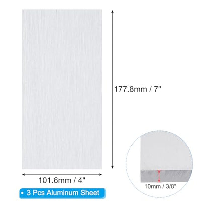 PATIKIL 6061 T651 Aluminum Sheet Metal 4 x 7 x 3/8(0.4") Inch 3Pcs Flat Plain Aluminum Plate Covered Stock with Protective Film, Heat Rectangle 10MM for Lndustry Crafting - size: 4" x 7" x 3/8"