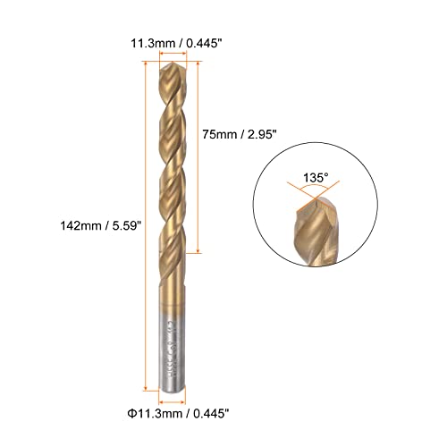 HARFINGTON Twist Drill Bit 11.3mm Titanium Coated (HSS-E) M42 High Speed Steel 8% Cobalt Straight Shank for Stainless Steel Aluminum Alloy Metal - size: 11.3mm