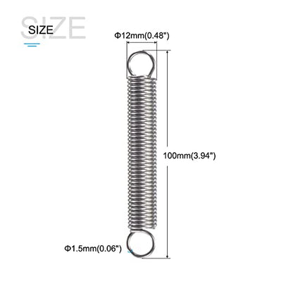 METALLIXITY Extension Spring (1.5x12x100mm/0.06"x0.48"x3.94") 2Pcs, 304 Stainless Steel Tension Spring Wire - for Home Repair Construction Machinery - size: 0.06"x0.48"x3.94"