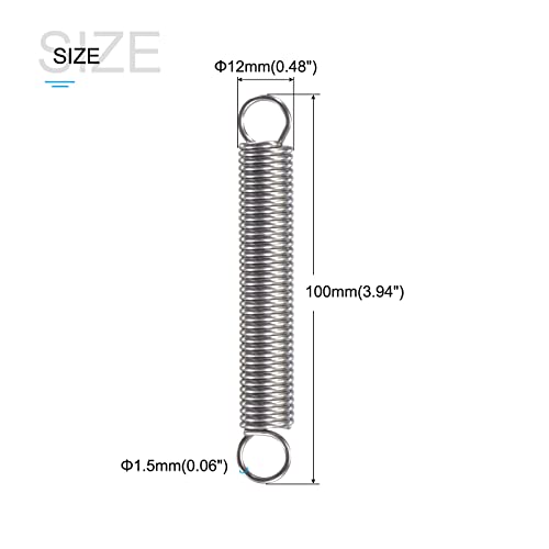 METALLIXITY Extension Spring (1.5x12x100mm/0.06"x0.48"x3.94") 2Pcs, 304 Stainless Steel Tension Spring Wire - for Home Repair Construction Machinery - size: 0.06"x0.48"x3.94"